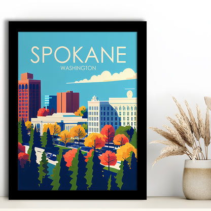 Spokane Washington Retro Art Print, Spokane Washington City Wall Art, Framed Art Print, Picture Framed, Painting Art