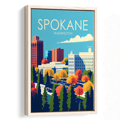 Spokane Washington Retro Art Print, Spokane Washington City Wall Art, Floating Framed Canvas Print, Framed Picture, Painting Canvas