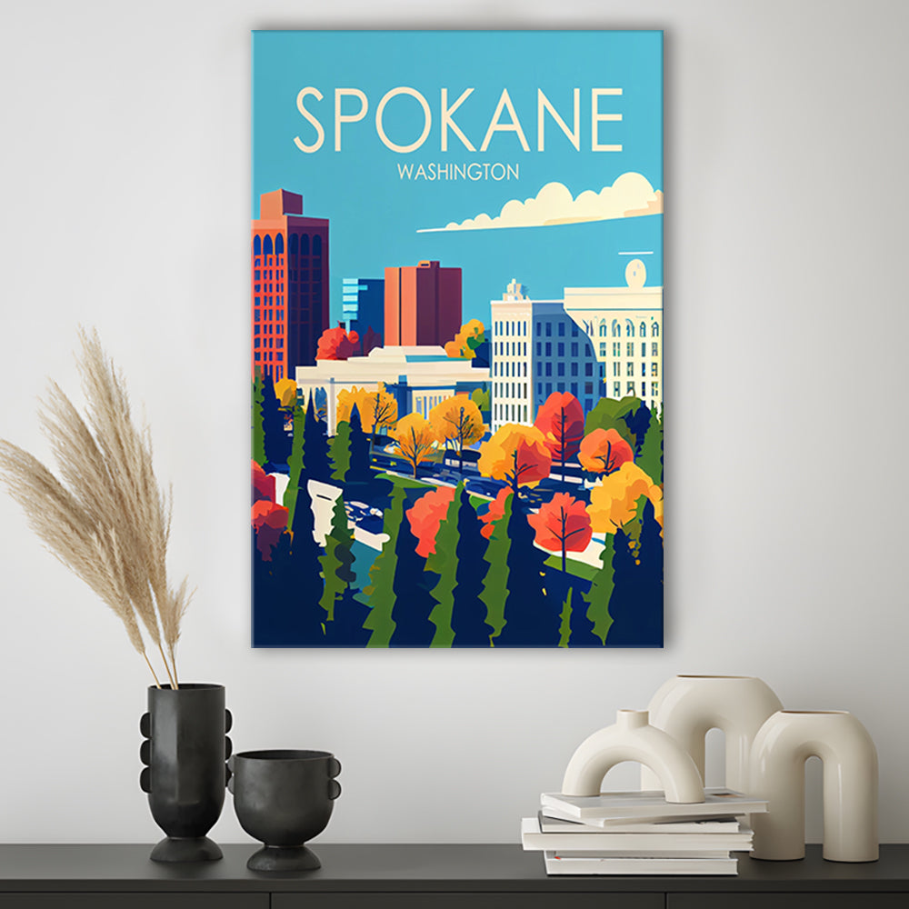 Spokane Washington Retro Art Print, Spokane Washington City Wall Art, Canvas Print, Painting Canvas, Living Room Decor