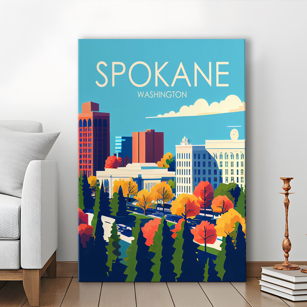 Spokane Washington Retro Art Print, Spokane Washington City Wall Art, Canvas Print, Painting Canvas, Living Room Decor