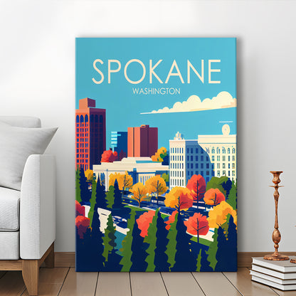 Spokane Washington Retro Art Print, Spokane Washington City Wall Art, Canvas Print, Painting Canvas, Living Room Decor