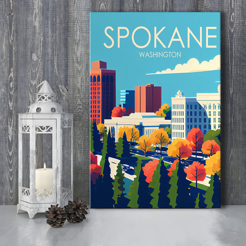 Spokane Washington Retro Art Print, Spokane Washington City Wall Art, Canvas Print, Painting Canvas, Living Room Decor