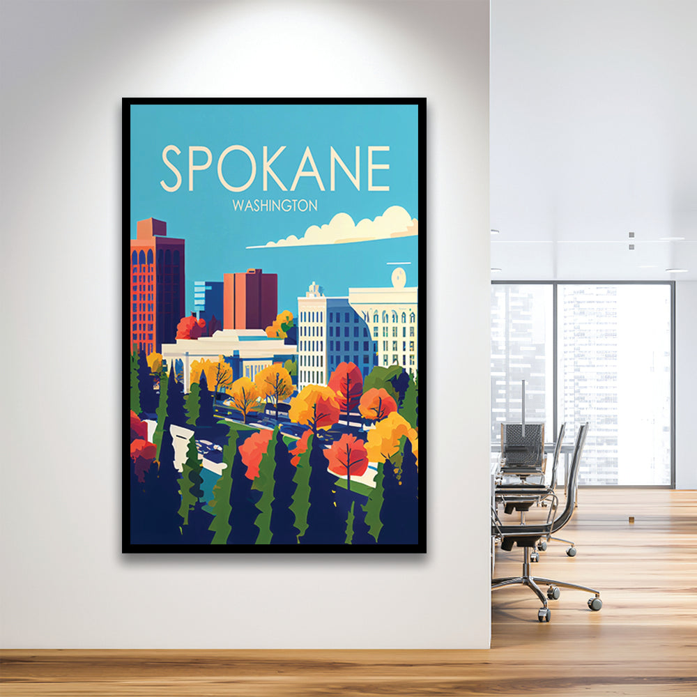 Spokane Washington Retro Art Print, Spokane Washington City Wall Art, Framed Art Print, Picture Framed, Painting Art