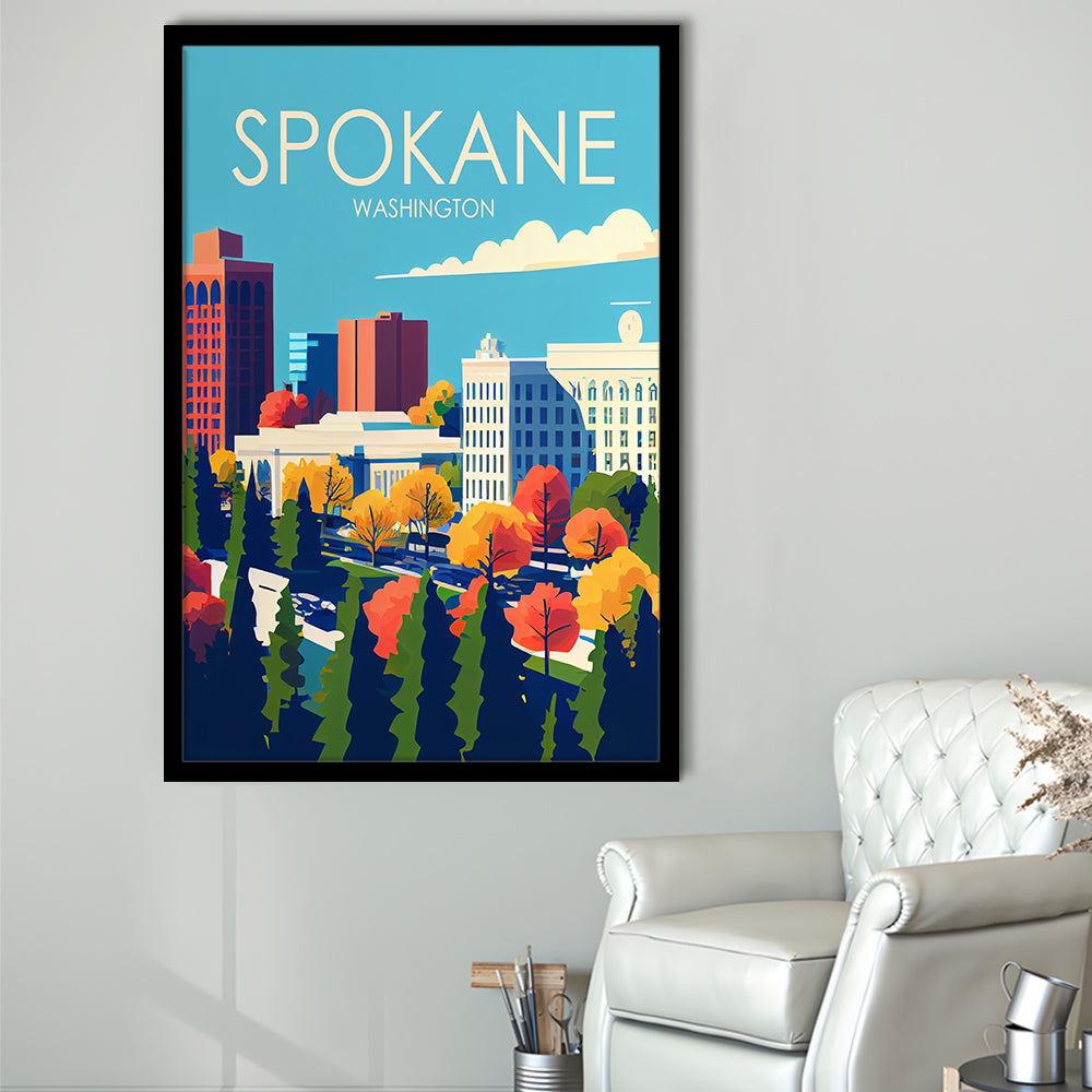 Spokane Washington Retro Art Print, Spokane Washington City Wall Art, Framed Art Print, Picture Framed, Painting Art