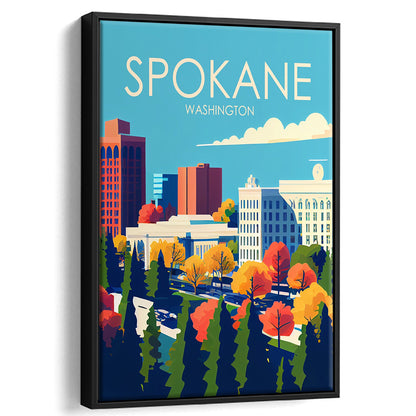 Spokane Washington Retro Art Print, Spokane Washington City Wall Art, Floating Framed Canvas Print, Framed Picture, Painting Canvas