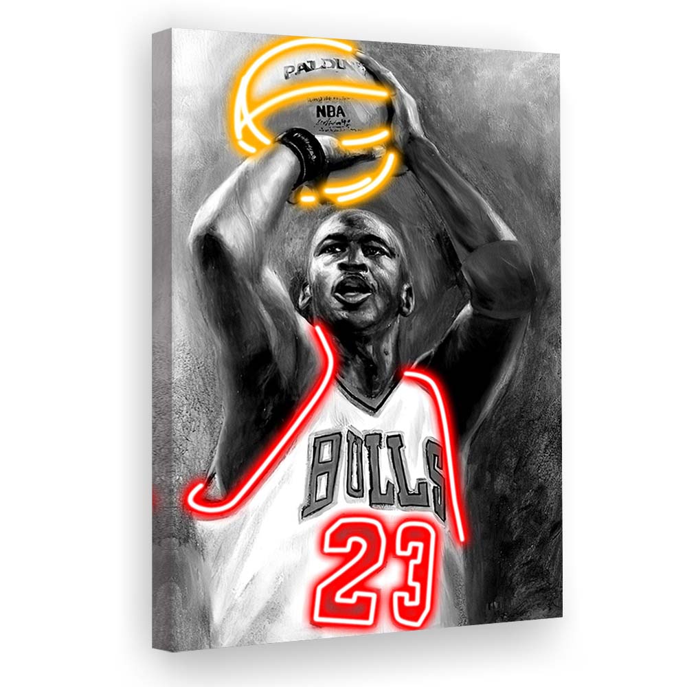 Sport MJ, Neon Sign Effect, Canvas Print, Luxury Wall Art Decor, Modern Art
