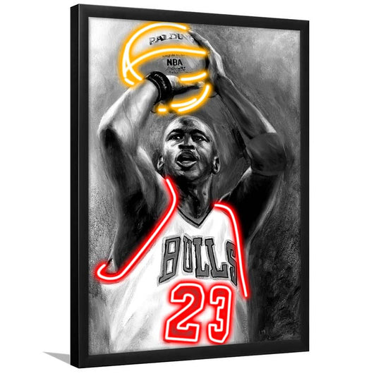 Sport MJ, Neon Sign Effect, Framed Art Print, Picture Framed Wall Art Decor