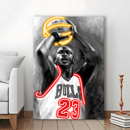 Sport MJ, Neon Sign Effect, Canvas Print, Luxury Wall Art Decor, Modern Art