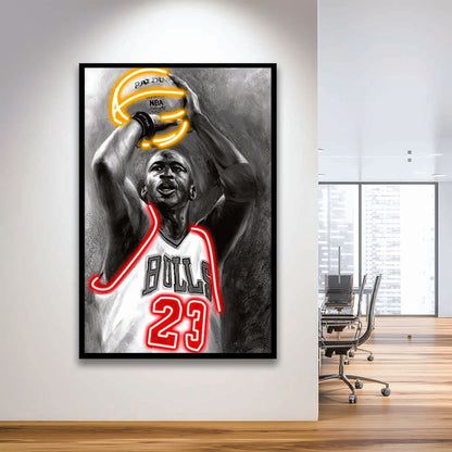 Sport MJ, Neon Sign Effect, Framed Art Print, Picture Framed Wall Art Decor