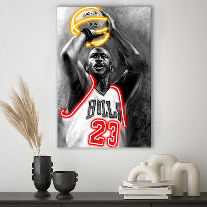 Sport MJ, Neon Sign Effect, Canvas Print, Luxury Wall Art Decor, Modern Art