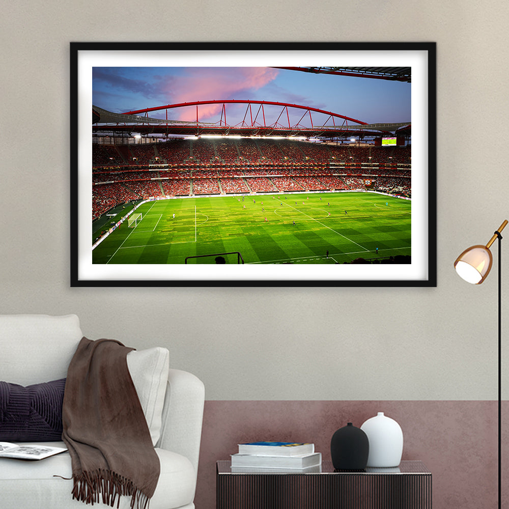 Sport Lisboa e Benfica, Stadium Canvas, Sport Art, Gift for him, White Border Framed Art Print Wall Decor