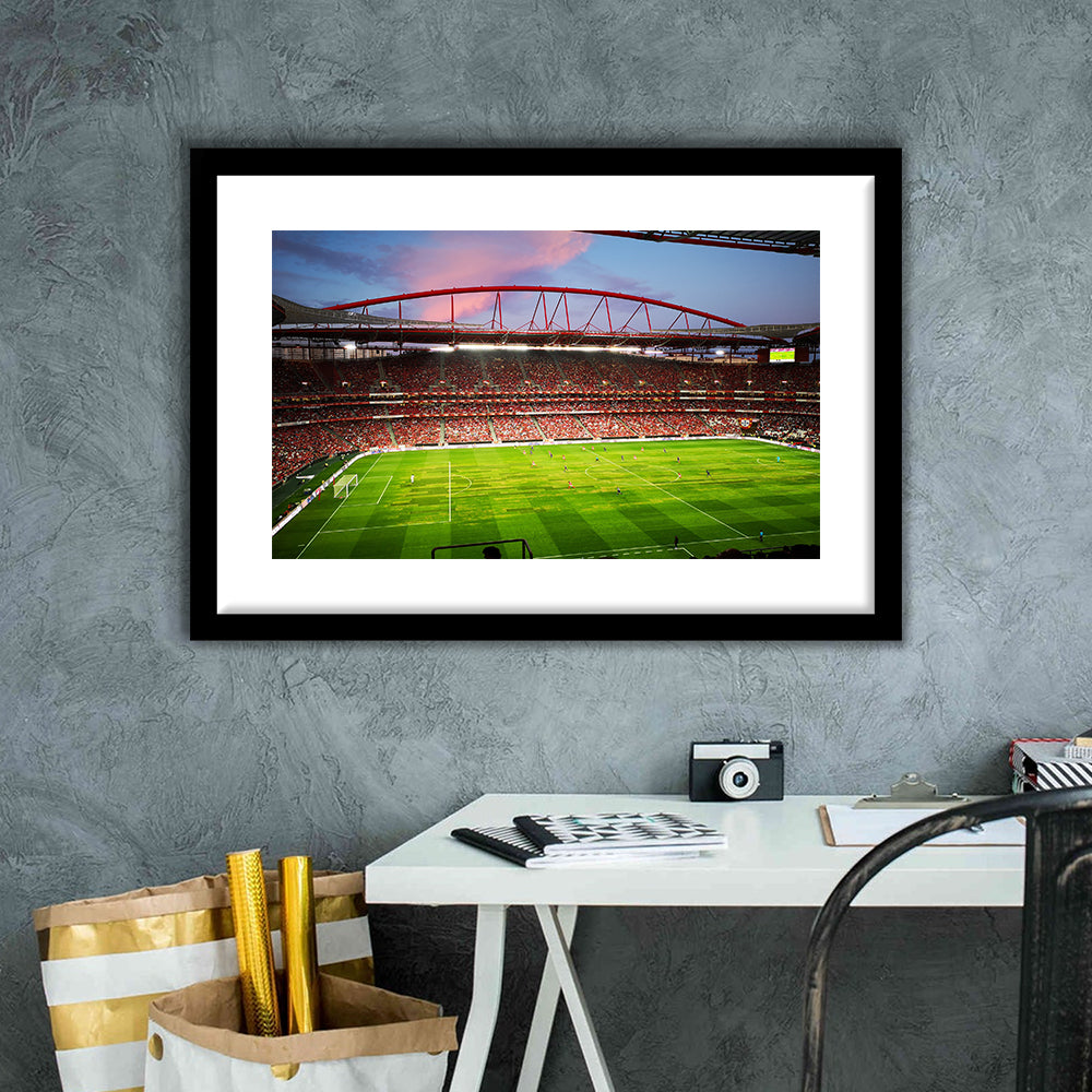Sport Lisboa e Benfica, Stadium Canvas, Sport Art, Gift for him, White Border Framed Art Print Wall Decor