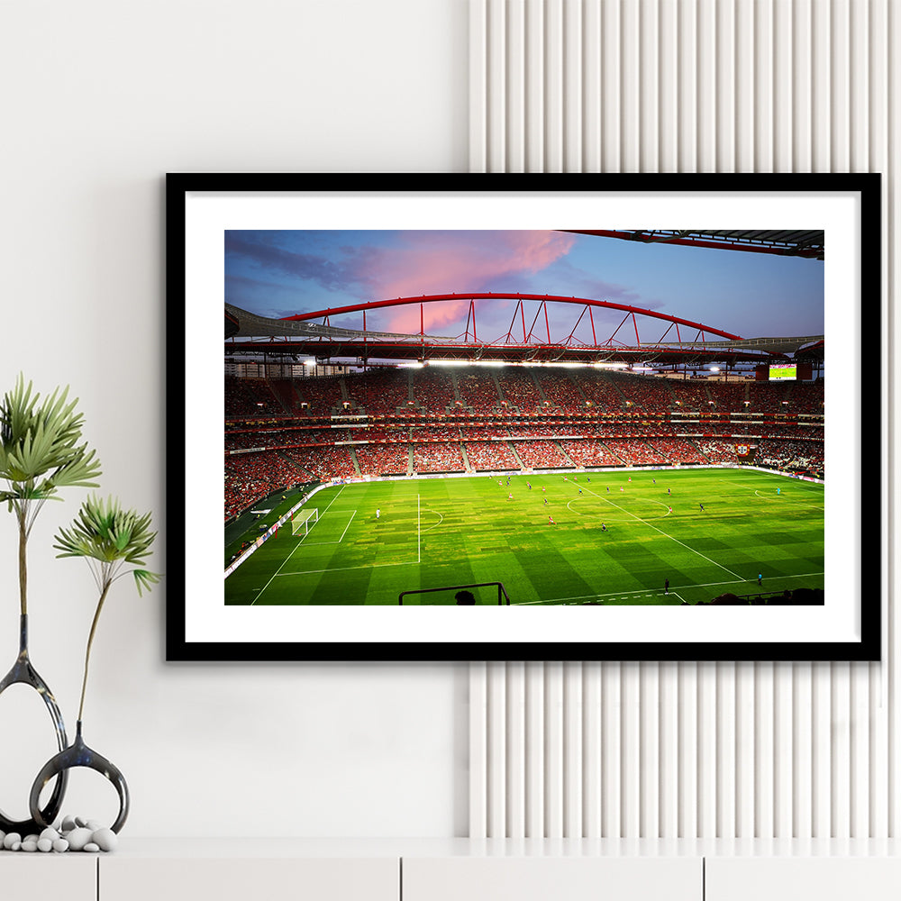 Sport Lisboa e Benfica, Stadium Canvas, Sport Art, Gift for him, White Border Framed Art Print Wall Decor