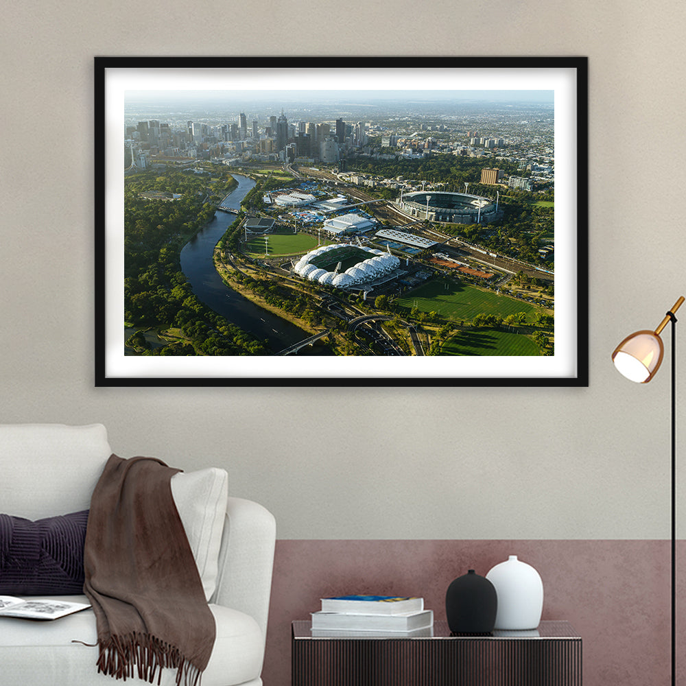 Sports Melbourne Cricket Ground, Stadium Canvas, Sport Art, Gift for him, White Border Framed Art Print Wall Decor