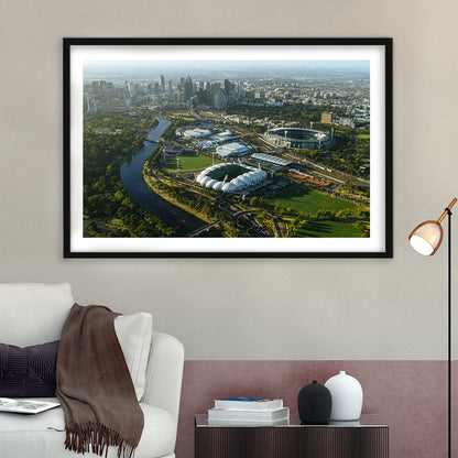 Sports Melbourne Cricket Ground, Stadium Canvas, Sport Art, Gift for him, White Border Framed Art Print Wall Decor