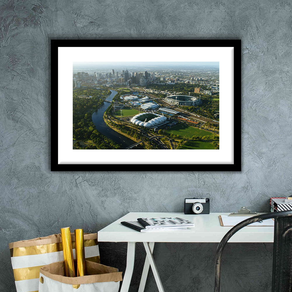 Sports Melbourne Cricket Ground, Stadium Canvas, Sport Art, Gift for him, White Border Framed Art Print Wall Decor