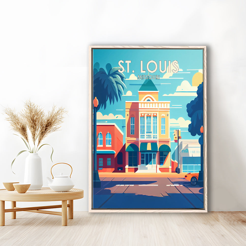 St. Louis Missouri Retro Art Print, St. Louis City Wall Art, Floating Framed Canvas Print, Framed Picture, Painting Canvas