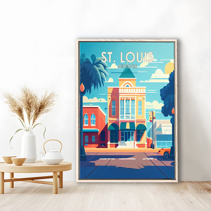 St. Louis Missouri Retro Art Print, St. Louis City Wall Art, Floating Framed Canvas Print, Framed Picture, Painting Canvas