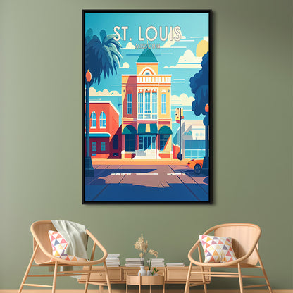 St. Louis Missouri Retro Art Print, St. Louis City Wall Art, Floating Framed Canvas Print, Framed Picture, Painting Canvas