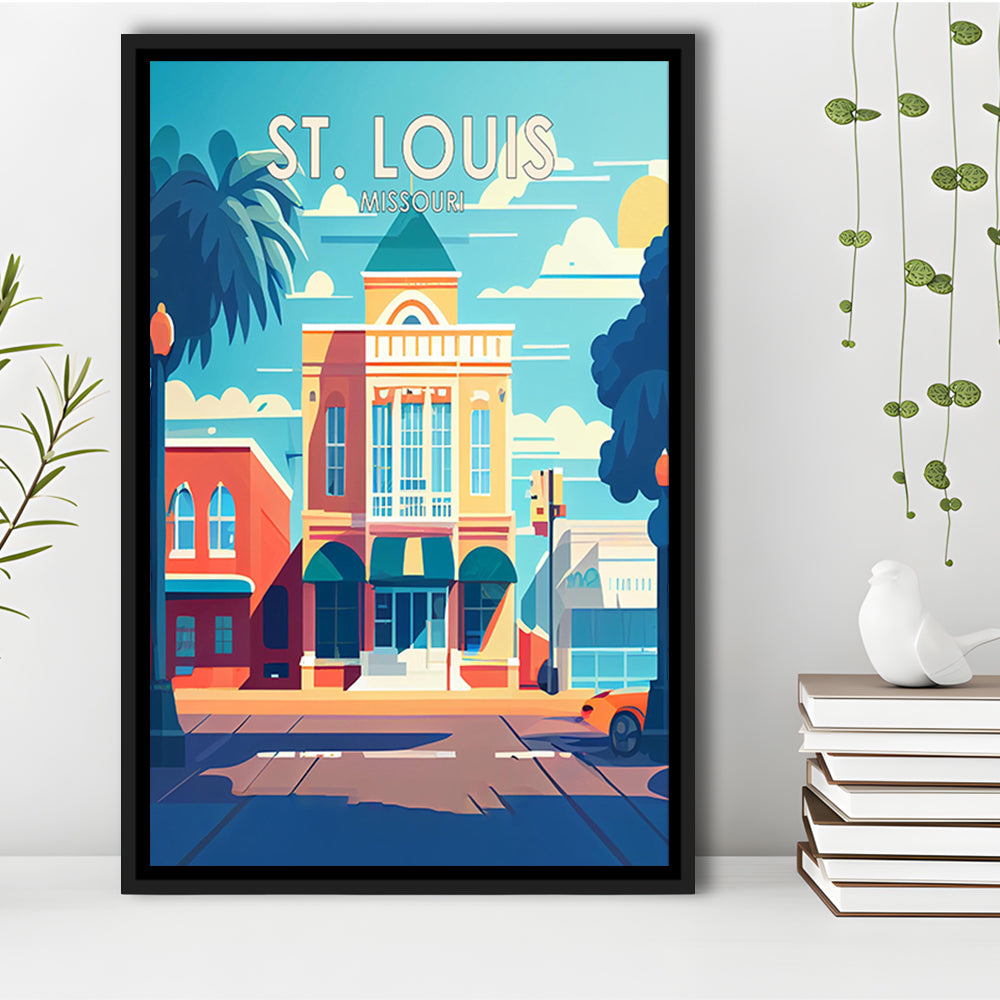 St. Louis Missouri Retro Art Print, St. Louis City Wall Art, Floating Framed Canvas Print, Framed Picture, Painting Canvas