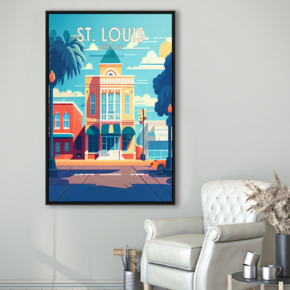 St. Louis Missouri Retro Art Print, St. Louis City Wall Art, Floating Framed Canvas Print, Framed Picture, Painting Canvas