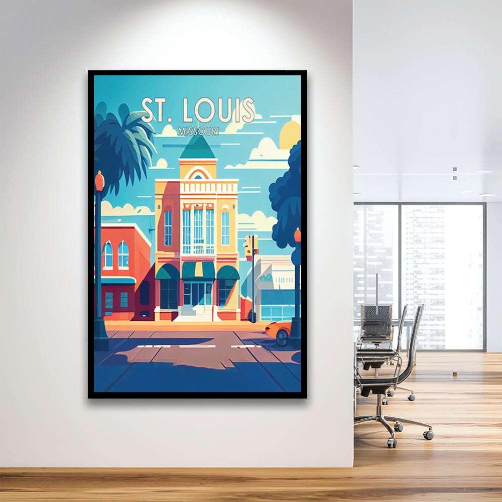 St. Louis Missouri Retro Art Print, St. Louis City Wall Art, Framed Art Print, Picture Framed, Painting Art
