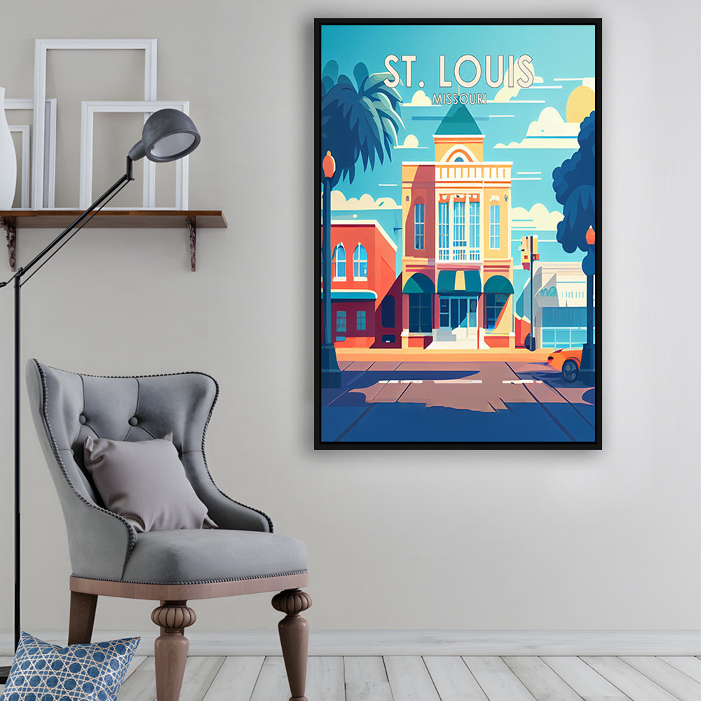 St. Louis Missouri Retro Art Print, St. Louis City Wall Art, Floating Framed Canvas Print, Framed Picture, Painting Canvas