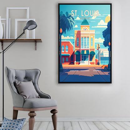 St. Louis Missouri Retro Art Print, St. Louis City Wall Art, Floating Framed Canvas Print, Framed Picture, Painting Canvas
