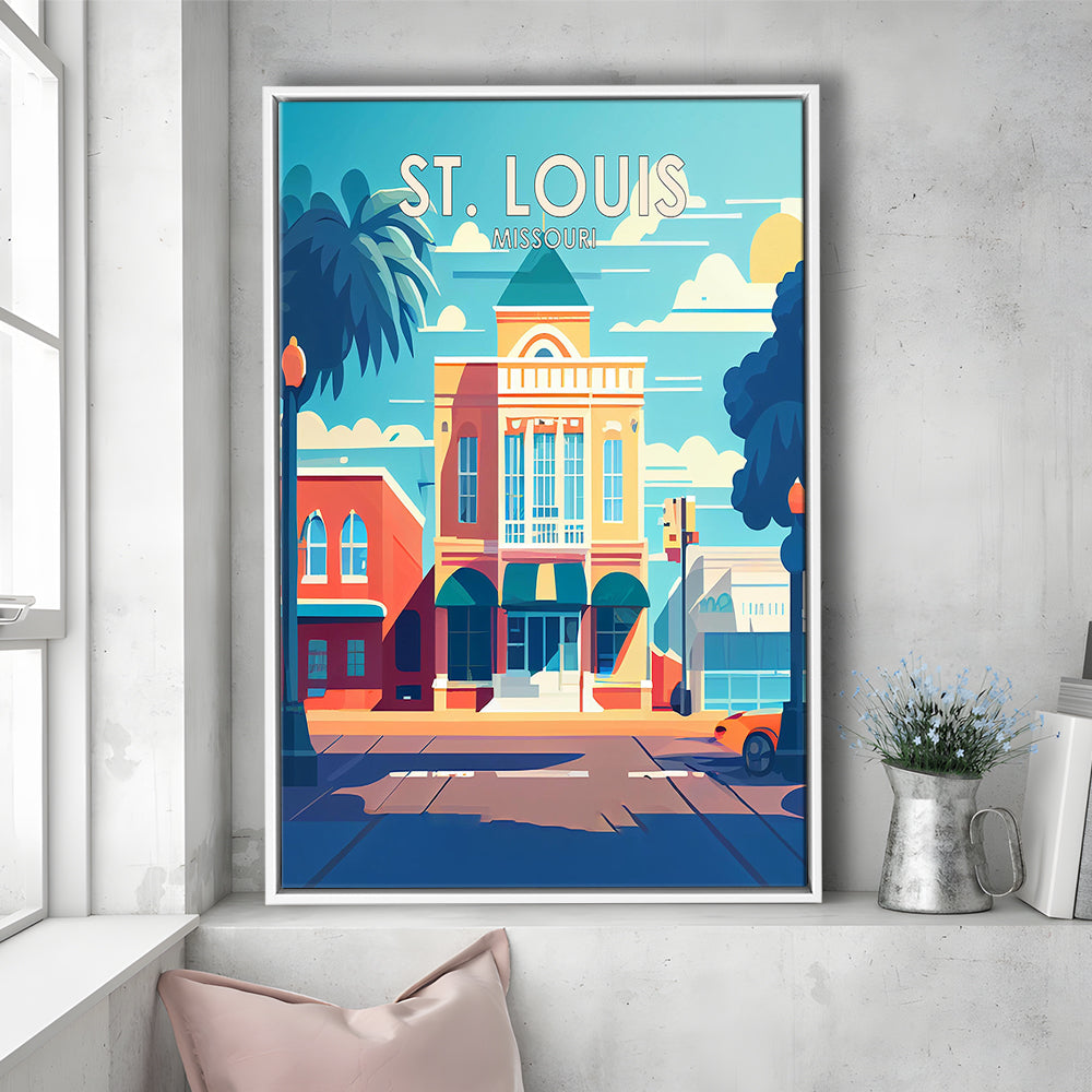 St. Louis Missouri Retro Art Print, St. Louis City Wall Art, Floating Framed Canvas Print, Framed Picture, Painting Canvas