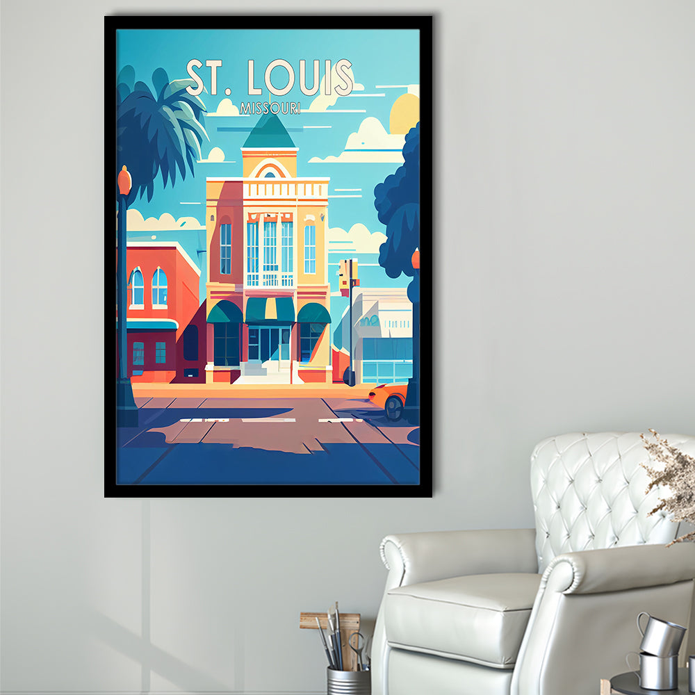 St. Louis Missouri Retro Art Print, St. Louis City Wall Art, Framed Art Print, Picture Framed, Painting Art