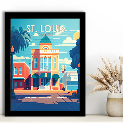 St. Louis Missouri Retro Art Print, St. Louis City Wall Art, Framed Art Print, Picture Framed, Painting Art