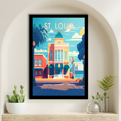 St. Louis Missouri Retro Art Print, St. Louis City Wall Art, Framed Art Print, Picture Framed, Painting Art
