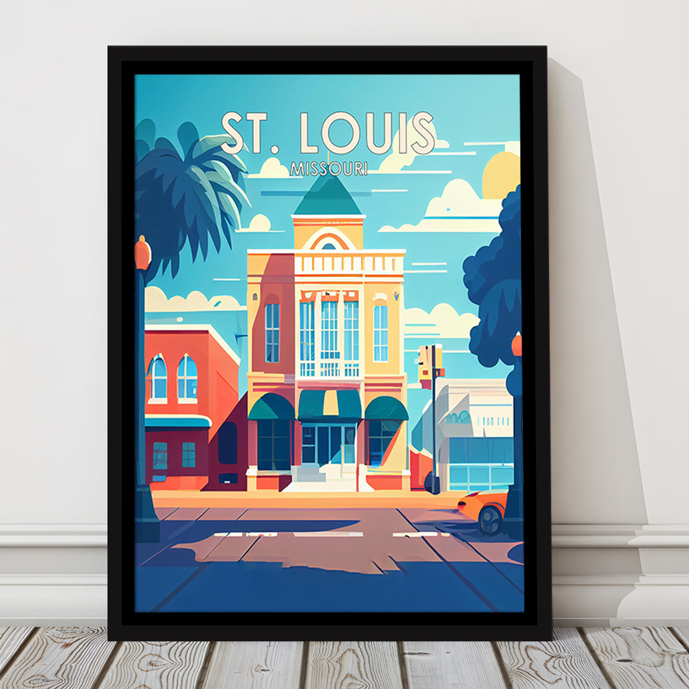 St. Louis Missouri Retro Art Print, St. Louis City Wall Art, Floating Framed Canvas Print, Framed Picture, Painting Canvas