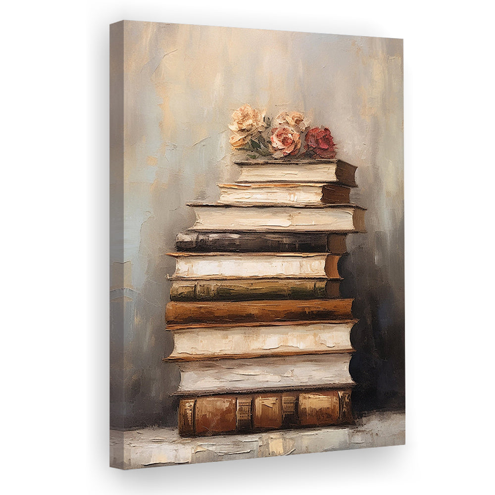 Stack of Old Books Oil Painting Academia Vintage Style Art, Canvas Print Wall Art, Wall Decor, Painting Canvas
