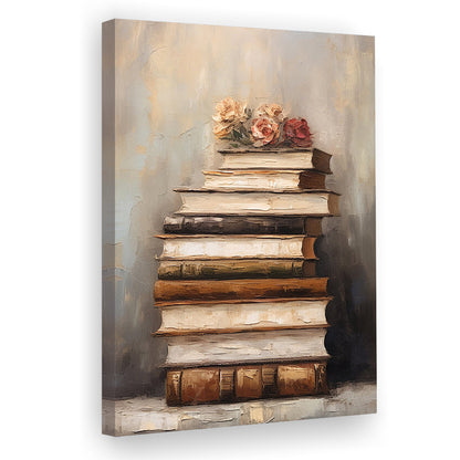 Stack of Old Books Oil Painting Academia Vintage Style Art, Canvas Print Wall Art, Wall Decor, Painting Canvas