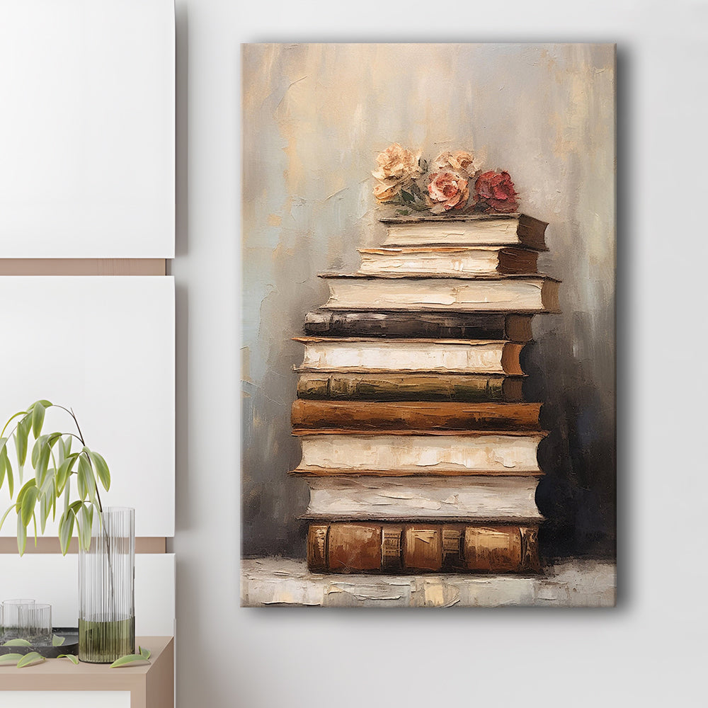 Stack of Old Books Oil Painting Academia Vintage Style Art, Canvas Print Wall Art, Wall Decor, Painting Canvas