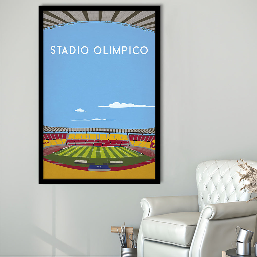 Stadio Olimpico, As Roma Football Stadium Wall Art Print, Serie A Decor, Framed Art Prints Wall Decor