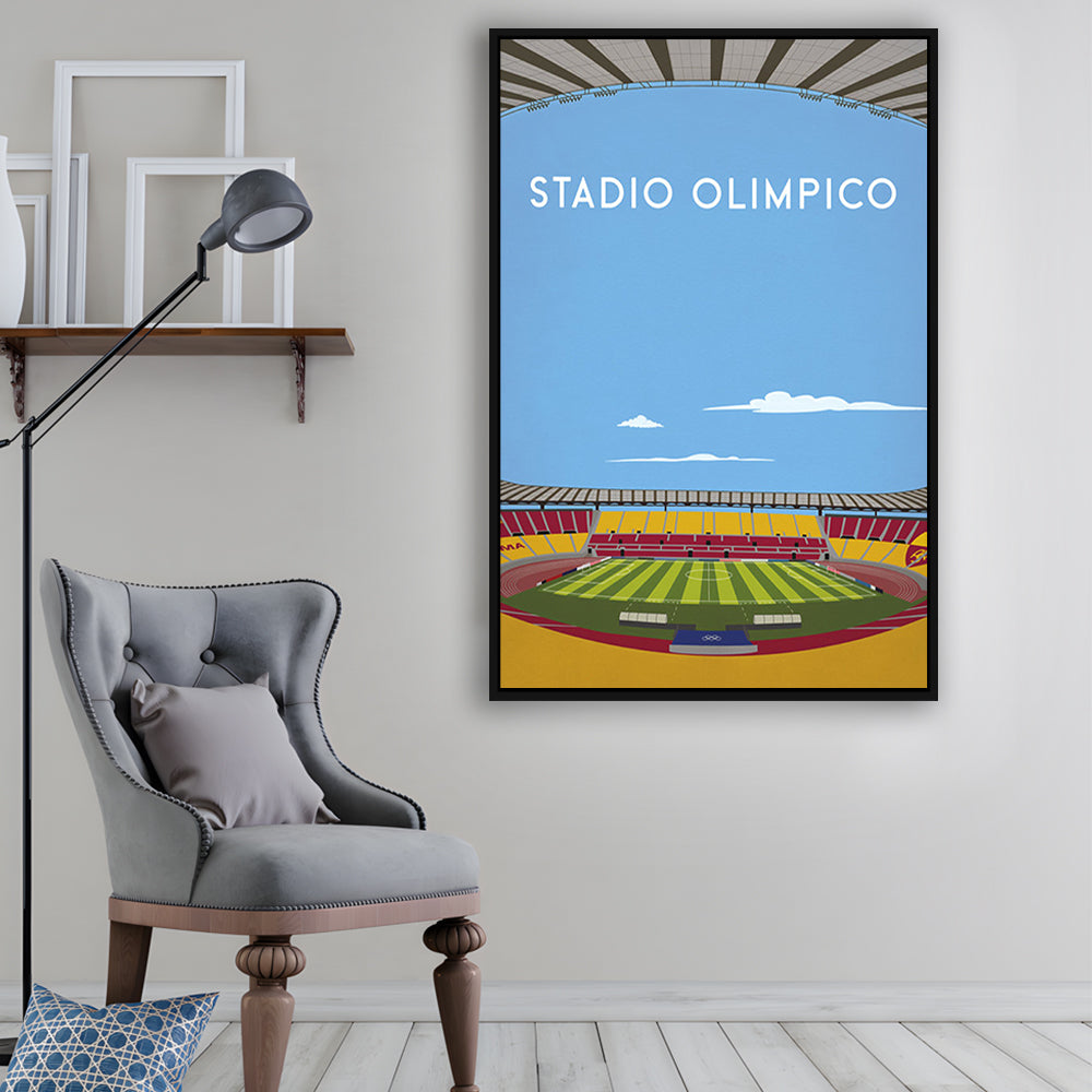 Stadio Olimpico, As Roma Football Stadium Wall Art Print, Serie A Decor, Framed Canvas Prints Wall Art