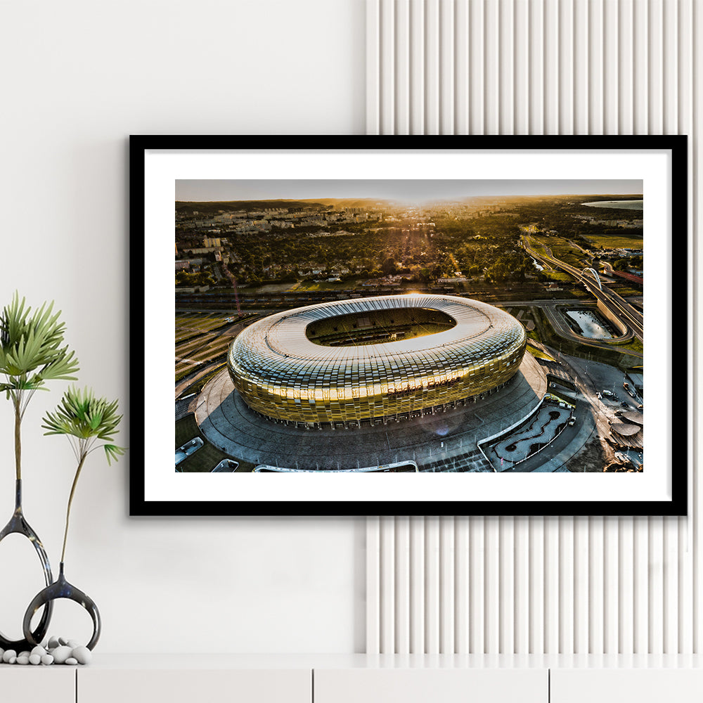 Stadion Energa Gdansk, Stadium Canvas, Sport Art, Gift for him, White Border Framed Art Print Wall Decor