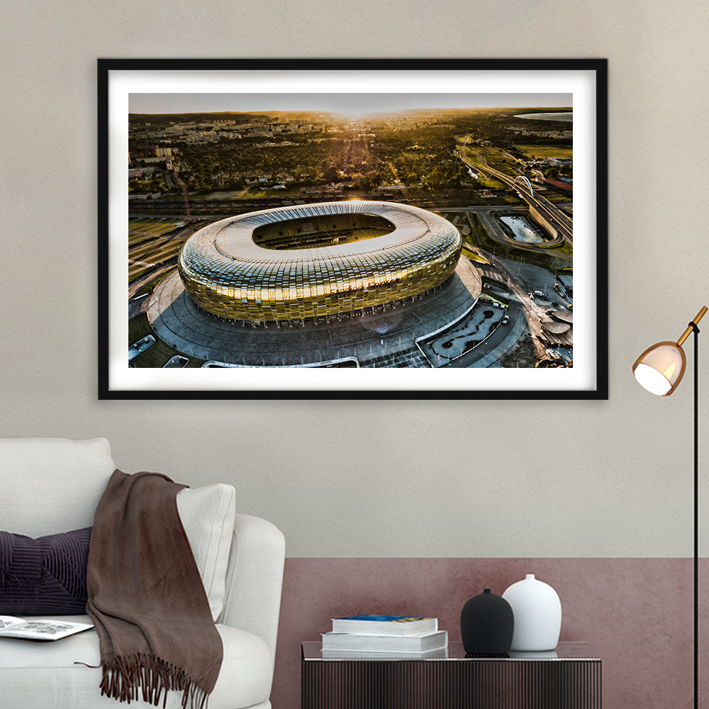 Stadion Energa Gdansk, Stadium Canvas, Sport Art, Gift for him, White Border Framed Art Print Wall Decor