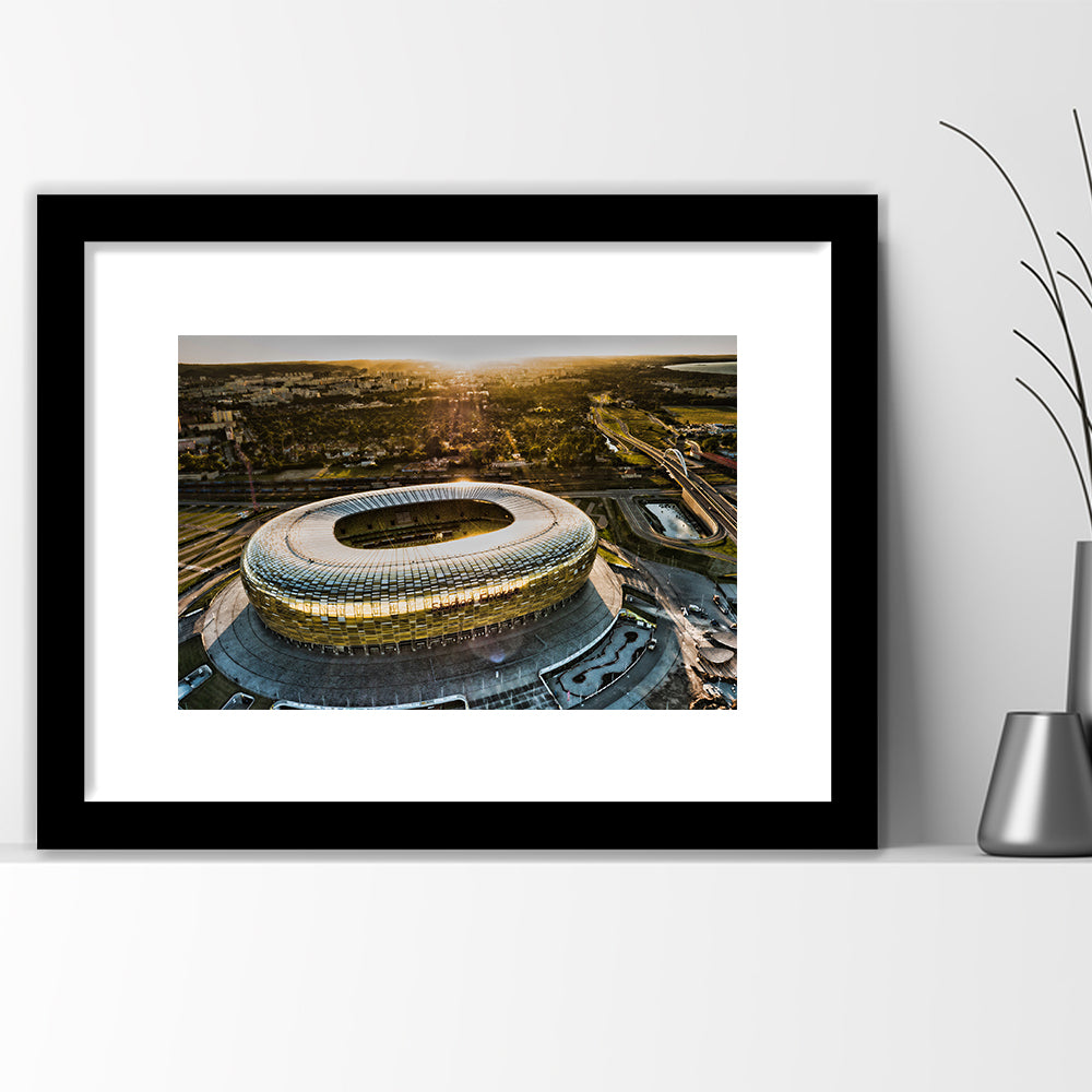 Stadion Energa Gdansk, Stadium Canvas, Sport Art, Gift for him, White Border Framed Art Print Wall Decor