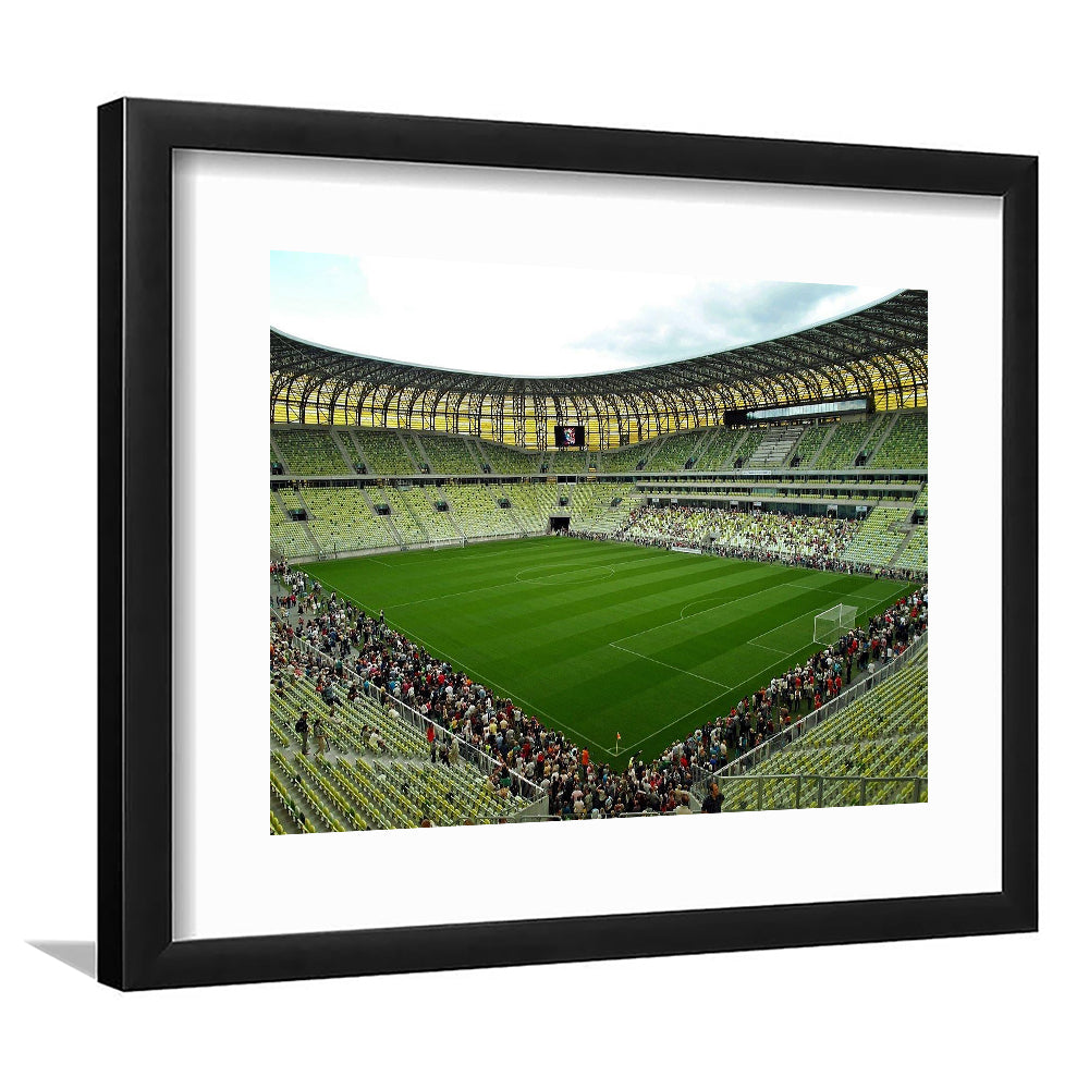 Stadium Arena Energa, Stadium Canvas, Sport Art, Gift for him, White Border Framed Art Print Wall Decor