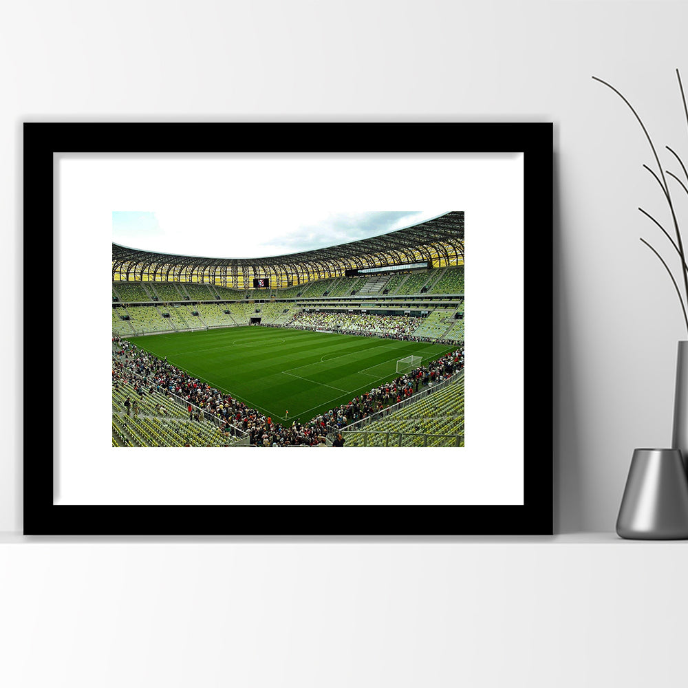 Stadium Arena Energa, Stadium Canvas, Sport Art, Gift for him, White Border Framed Art Print Wall Decor