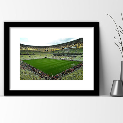 Stadium Arena Energa, Stadium Canvas, Sport Art, Gift for him, White Border Framed Art Print Wall Decor