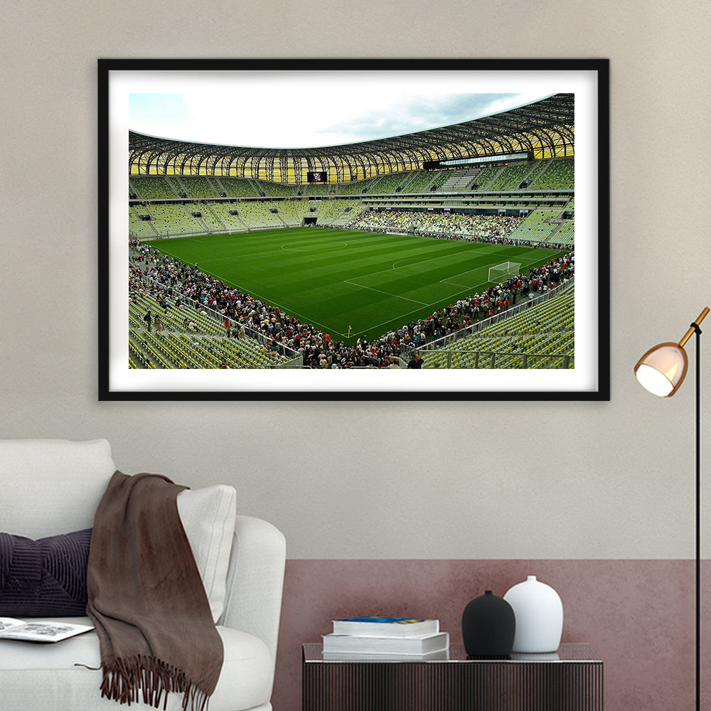 Stadium Arena Energa, Stadium Canvas, Sport Art, Gift for him, White Border Framed Art Print Wall Decor