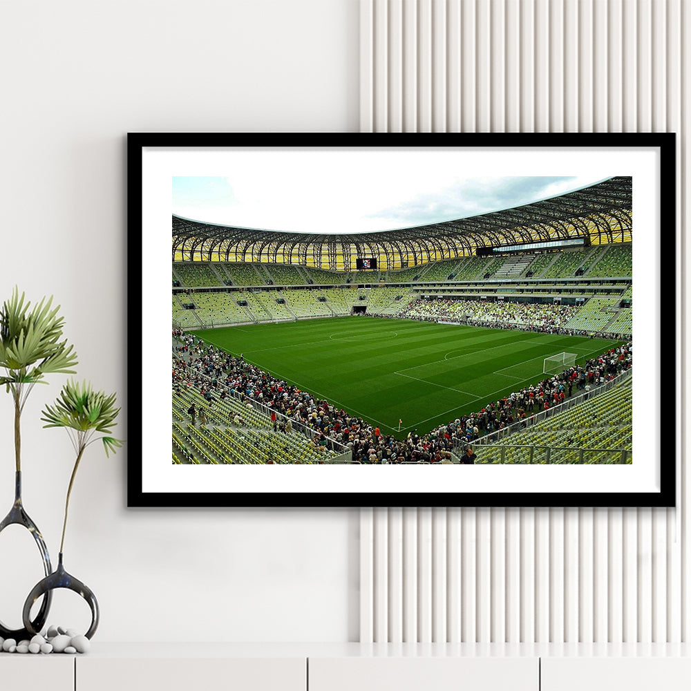 Stadium Arena Energa, Stadium Canvas, Sport Art, Gift for him, White Border Framed Art Print Wall Decor