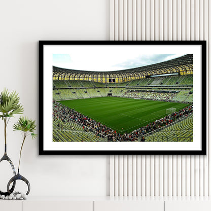 Stadium Arena Energa, Stadium Canvas, Sport Art, Gift for him, White Border Framed Art Print Wall Decor