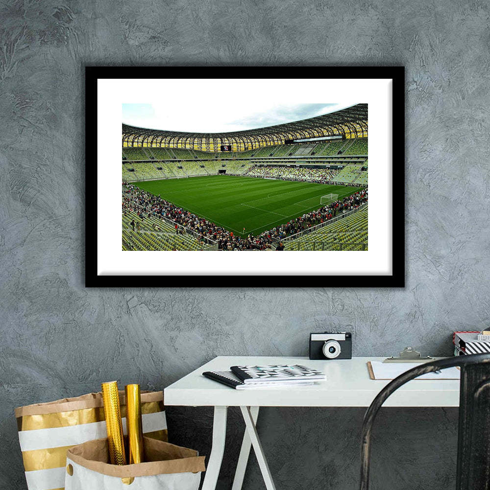 Stadium Arena Energa, Stadium Canvas, Sport Art, Gift for him, White Border Framed Art Print Wall Decor