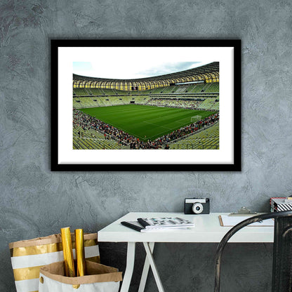 Stadium Arena Energa, Stadium Canvas, Sport Art, Gift for him, White Border Framed Art Print Wall Decor