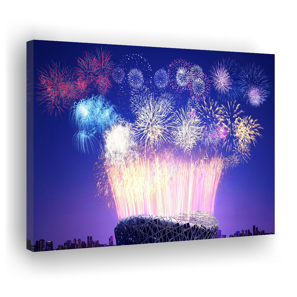 Stadium Fireworks in China, Stadium Canvas, Sport Art, Gift for him, Man Cave Decor, Art Print, Canvas Print Wall Art